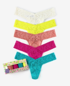 Hanky Panky Women's Signature Lace Original Rise Thong Set, Pack Of 5 In Ivory, Himalayan Pink, Pink Ruby, Vibrant Turquoise, Lemon