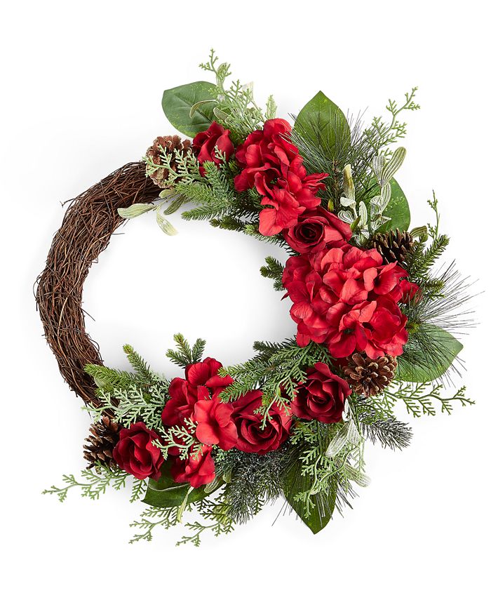 Martha Stewart Collection Holiday Rose & Hydrangea Wreath, Created for Macy