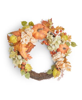 Martha Stewart Collection - Pumpkin and Leaves Asymmetrical Harvest Wreath