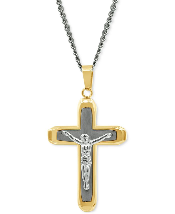 Macy's Men's TwoTone Crucifix 24" Pendant Necklace in Stainless Steel