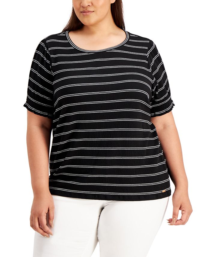 Calvin Klein Plus Size Textured Striped Top - Macy's