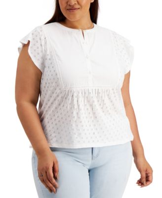 macys plus size white blouses