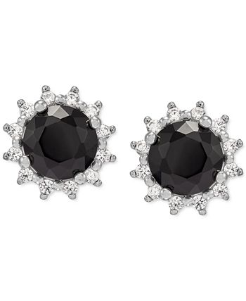 Macy's - Onyx & Cubic Zirconia Stud Earrings in Sterling Silver