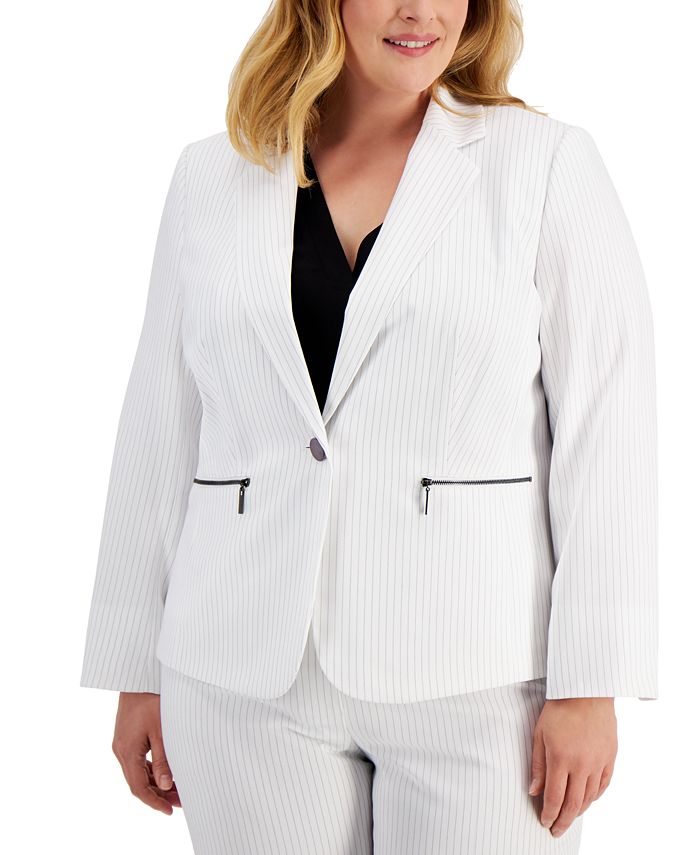 Le Suit Plus Size Belted Pinstripe Blazer & Pants - Macy's