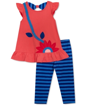 Rare Editions Baby Girls 2-Pc Floral Applique Tunic & Stripe Leggings Set