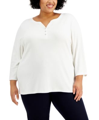 Plus Size 3/4-Sleeve Henley Top, Created for Macy's