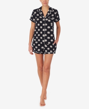 Women's Knit Notch Collar and Short Pajama Set