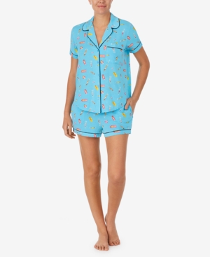 Kate Spade Women's Knit Notch Collar And Short Pajama Set In Poolside