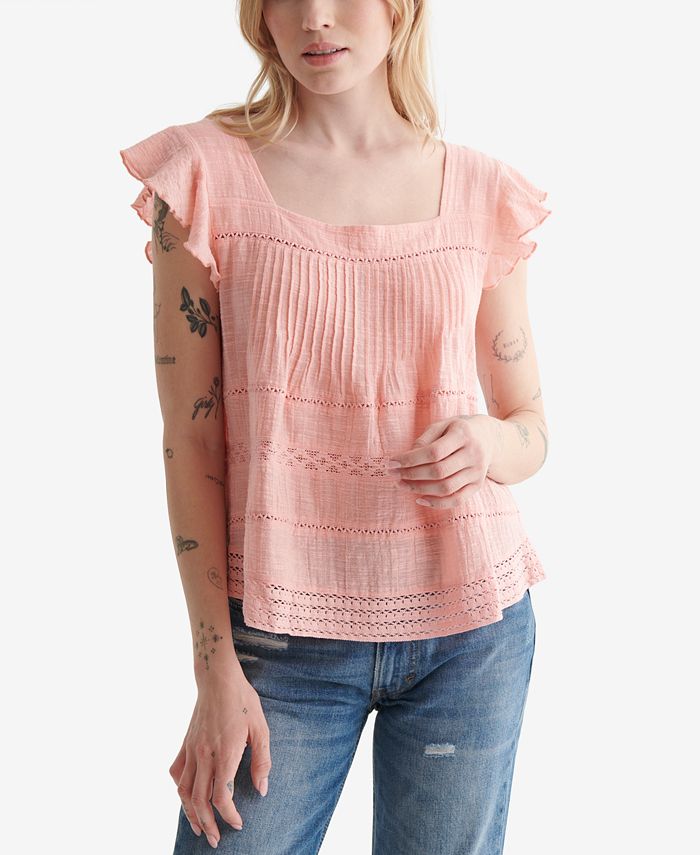Lucky Brand Short-Sleeve Square-Neck Eyelet Top - Macy's