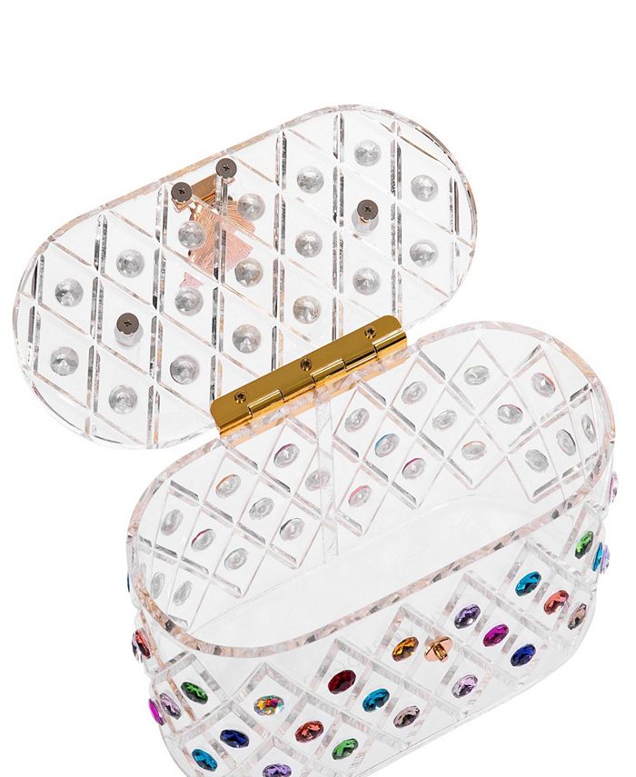 Milanblocks 1950 Vintage Style “The Queen Rainbow Colorful Crystal Acrylic Lucite Box Clutch Bag - White