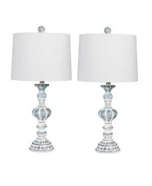 Fangio Lighting Distressed Sculpted Candlestick Resin Table Lamps, Set Of 2 In Cottage Antique Blue