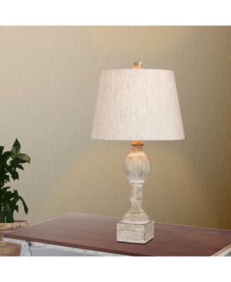 Distressed Sculpted Column Resin Table Lamps, Set of 2