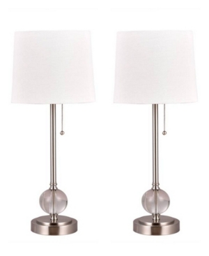 Fangio Lighting Crystal Table Lamps With Usb Port, Set Of 2 In Brushed Steel