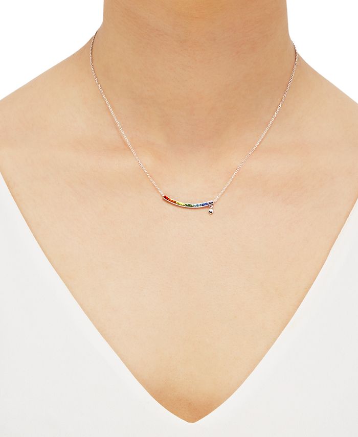 Macy's Rainbow Crystal Curved Bar Pendant Necklace in Sterling Silver