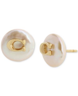 COACH Signature C Freshwater Coin Pearl Stud Earrings Macy s
