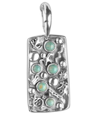 Macy's - Green Turquoise Gemstone Petroglyph Pendant Enhancer in Sterling Silver