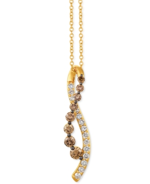 Le Vian Chocolate Diamond (1/2 Ct. T.w.) & Nude Diamond (1/3 Ct. T.w.) Abstract 18" Pendant Necklace In 14k  In Yellow Gold