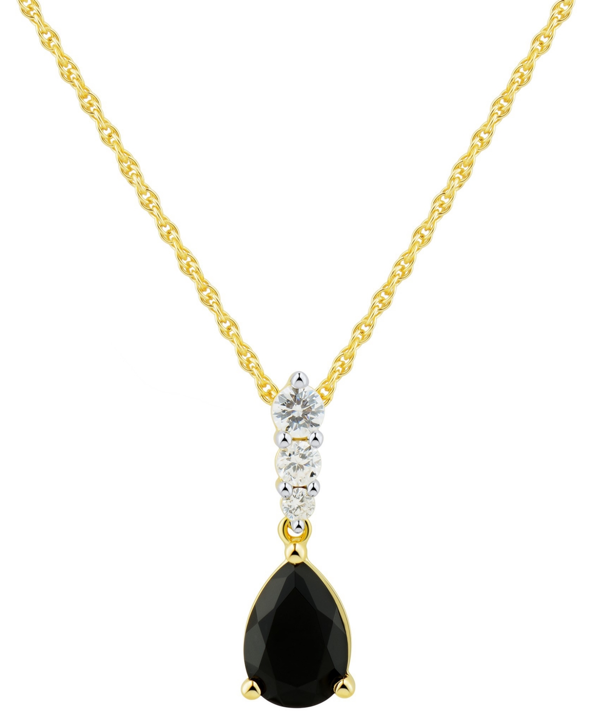 MACY'S ONYX & CUBIC ZIRCONIA 18" PENDANT NECKLACE IN 14K GOLD-PLATED STERLING SILVER