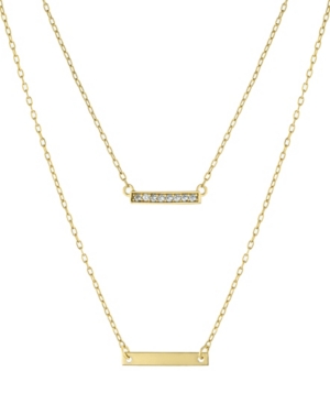 Giani Bernini Double Layered 16" + 2" Cubic Zirconia Double Bars Chain Necklace In Gold Over Sterling Silver