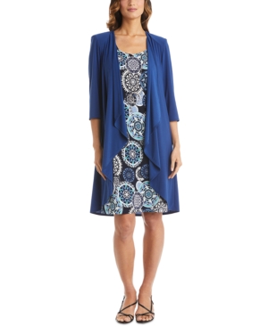 R & M Richards Petite Drape-Front Jacket & Necklace Dress