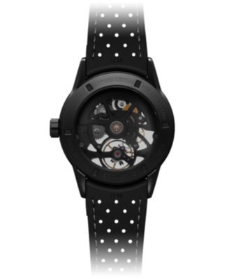 Men's Swiss Automatic Freelancer Black Perforated Rubber Strap Watch 42mm