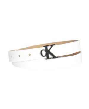 Calvin Klein Women's Ck Monogram Buckle Skinny Belt In White