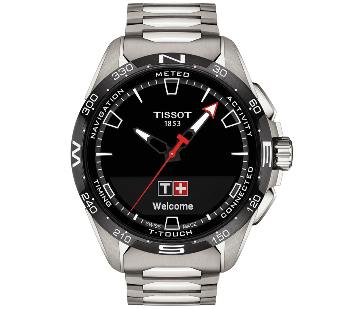 Men's Swiss T-Touch Connect Solar Titanium Bracelet Smart Watch 48mm - Silver