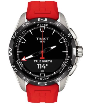 Men's Swiss T-Touch Connect Solar Red Rubber Strap Smart Watch 48mm