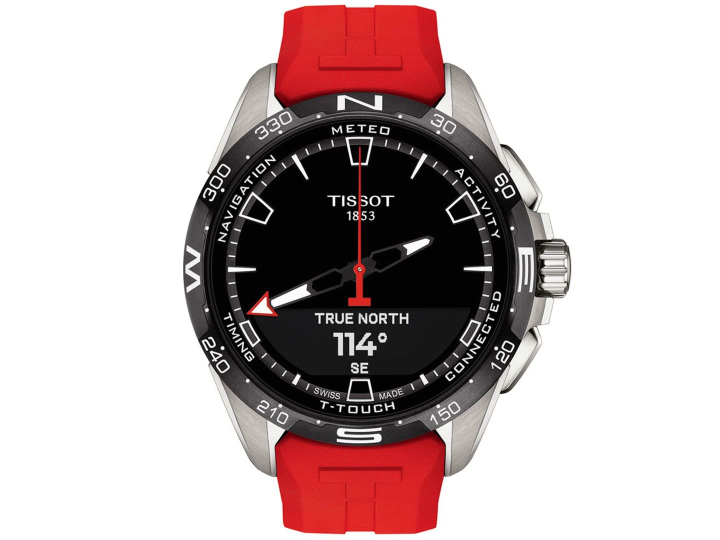 Мужские часы Tissot Swiss T-Touch Connect Solar Red Rubber Strap Smart Watch 48mm — фото 7