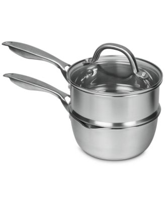 Photo 1 of Sedona Pro Stainless Steel 2-Qt. Double Boiler with Glass Lid
Includes: 2-qt. saucepan, 1.5-qt. steamer insert and glass lid
Approx. dimensions: 15.96"L x 4.0"W x 8.66"H
5-layer encapsulated base delivers rapid and even heating
Riveted stainless steel han