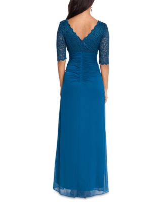 Betsy & Adam Petite V-Neck Lace-Bodice Gown 