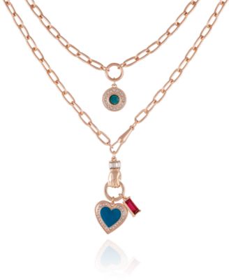 GUESS - Gold-tone Double Row Paper Link Chain With Crystal and Resin Charms