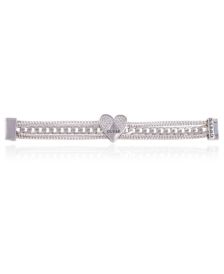 Silver-tone And Crystal 5 Row Chain Bracelet With Logo Heart And Magnetic Closure