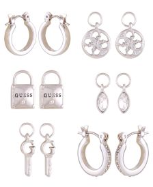 Silver-tone And Crystal Interchangeable Hoop Set With Logo And Crystal Charms