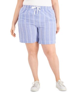 Plus Size Striped Pull-On Seersucker Shorts, Created for Macy's
