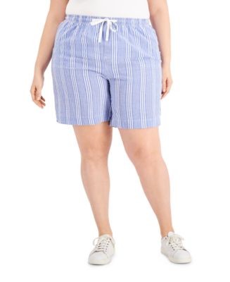 Karen Scott Plus Size Striped Pull-On Seersucker Shorts, Created for ...