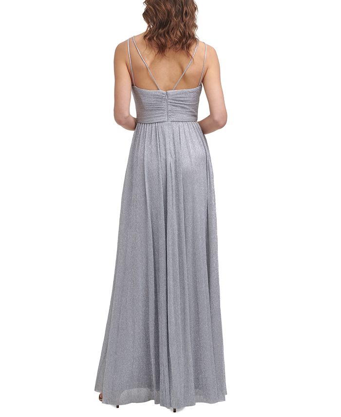 Eliza J Metallic-Threaded Mesh-Inset Gown - Macy's
