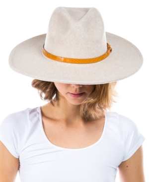 Marcus Adler Women's Vegan Leather Embossed Animal Print Band Wool Blend Felt Hat In Taupe