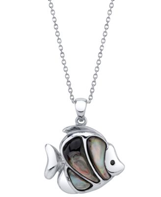 Macy's - Black Mother-of-Pearl Fish 18" Pendant Necklace in Sterling Silver