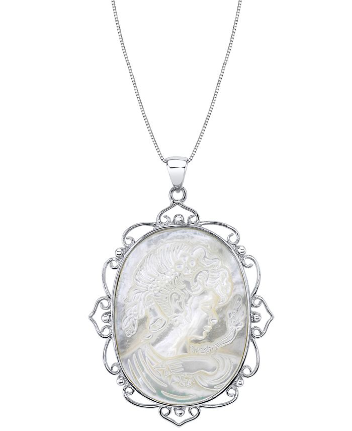 Macy's - Mother-Of-Pearl Cameo 18" Pendant Necklace in Sterling Silver