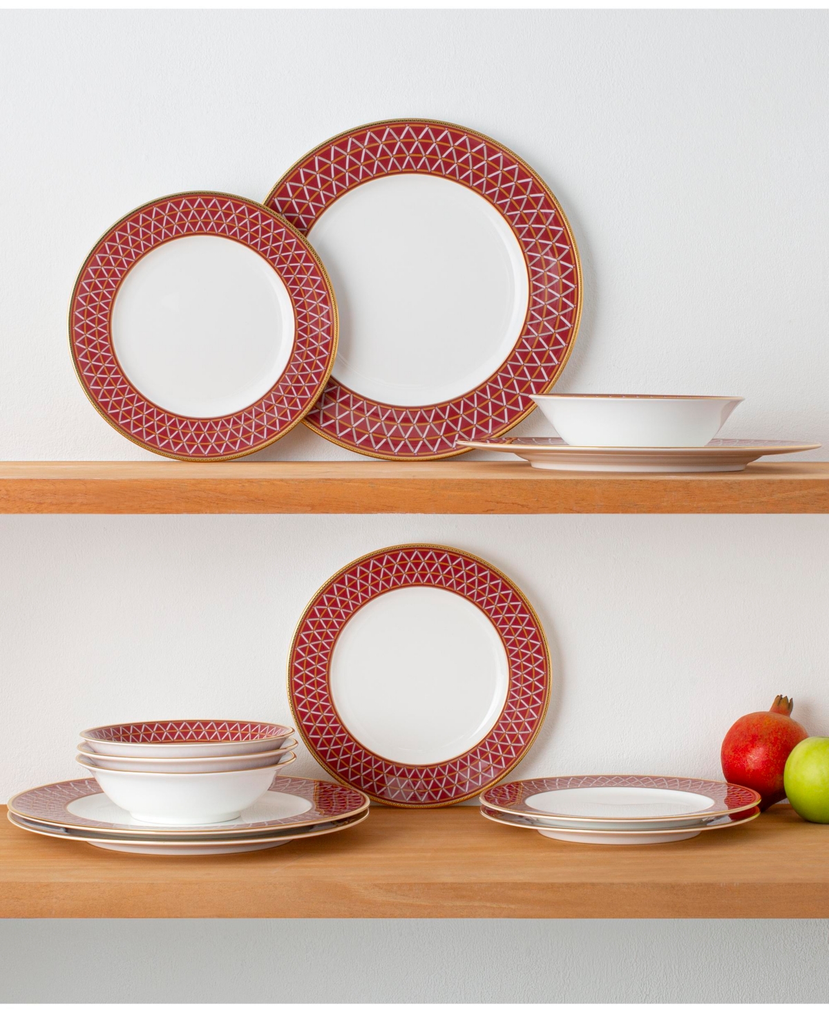 Noritake Crochet 12- Pc Dinnerware Set, Service for 4 - Deep Red And Gold
