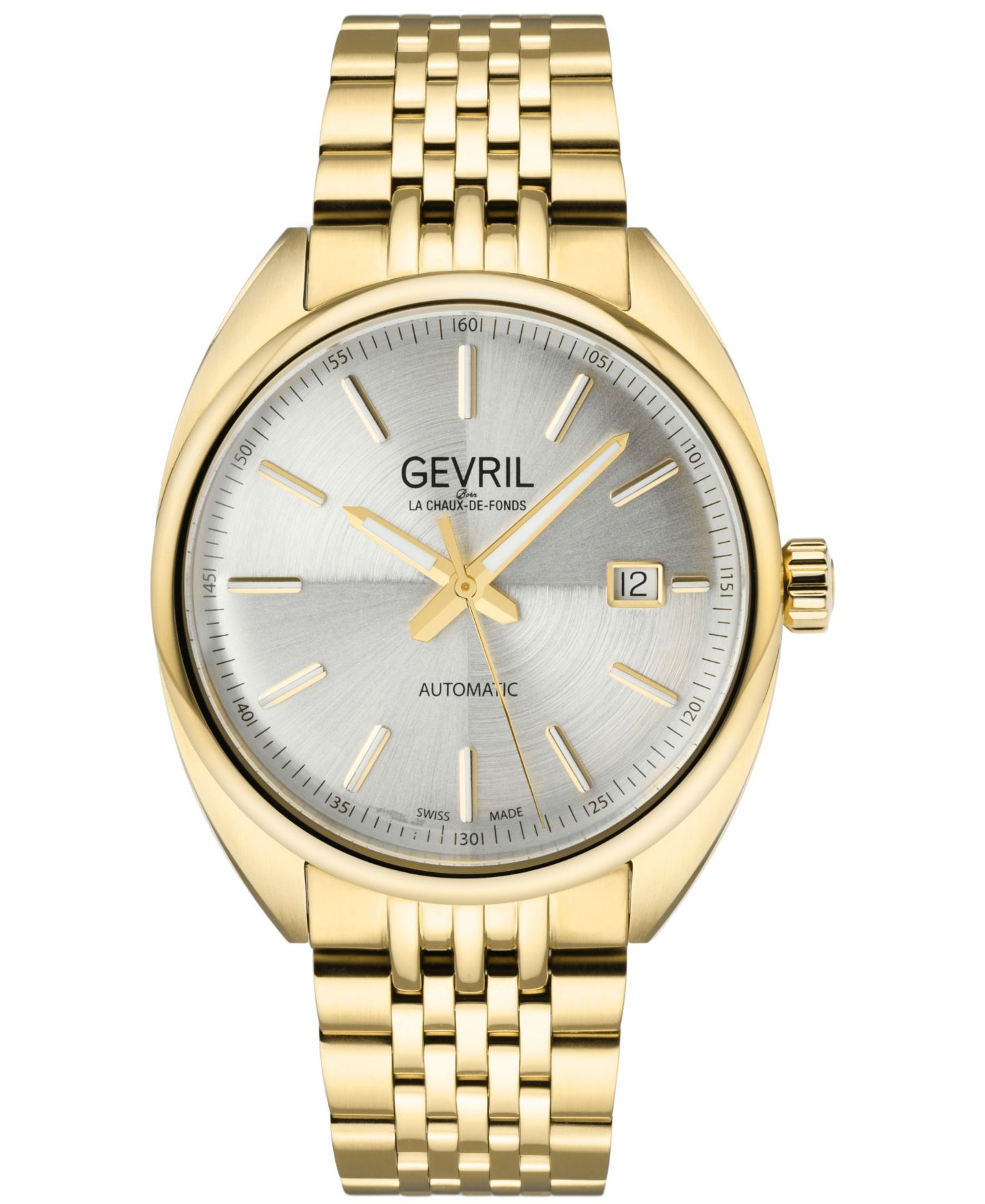 Мужские часы Gevril Five Points Swiss Automatic IP 316L Stainless Steel Bracelet Watch, цвет: Золотой — фото 1