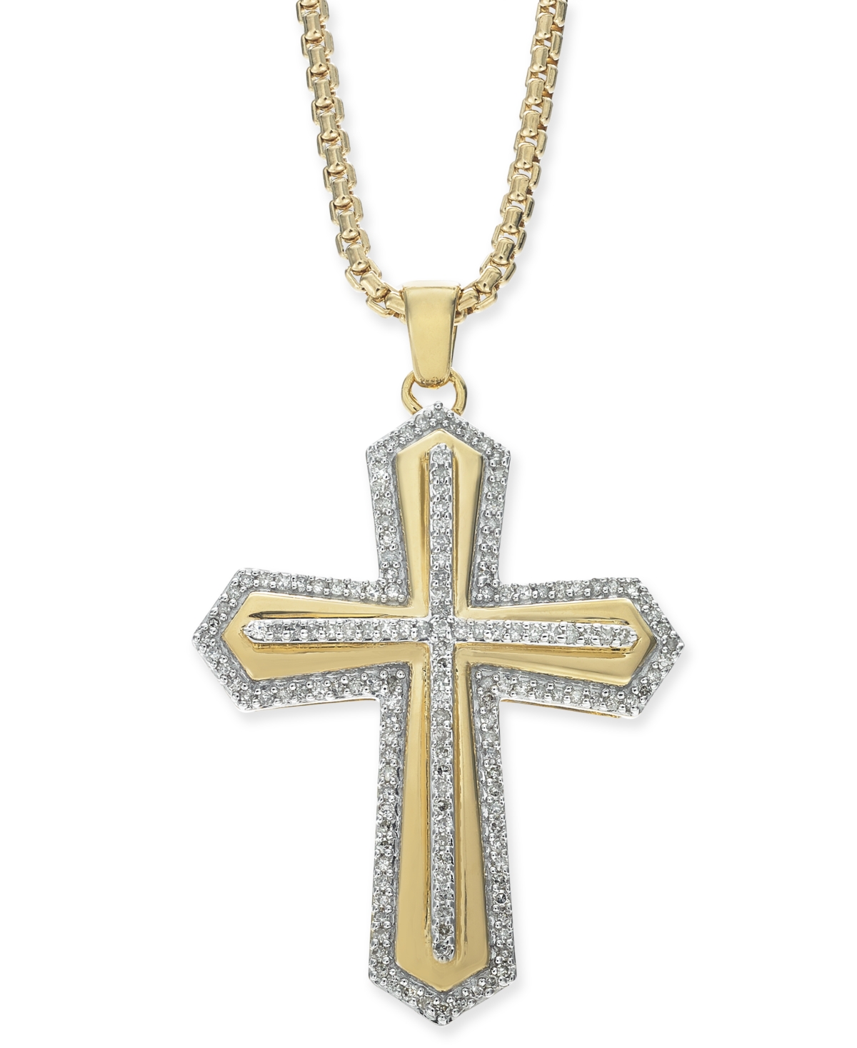 Men's Diamond Cross 22" Pendant Necklace (1/2 ct. t.w.) in 18k Gold-Plated Sterling Silver - Gold over Silver