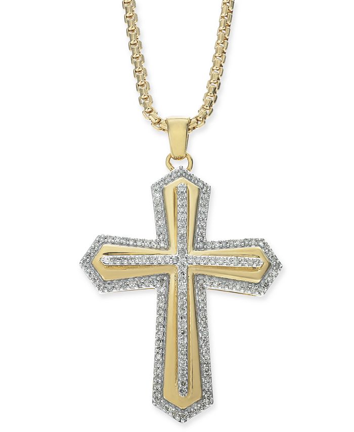 Macy's - Men's Diamond Cross 22" Pendant Necklace (1/2 ct. t.w.) in 18k Gold-Plated Sterling Silver
