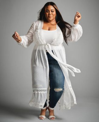 Nina Parker Trendy Plus Size Eyelet Duster, Created for Macy's - Macy's