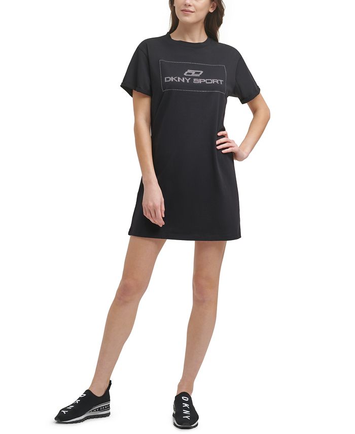 DKNY Women's Cotton Rhinestone Logo TShirt Dress Macy's