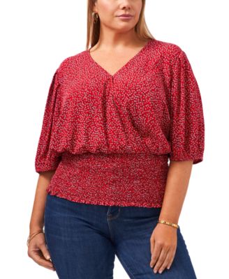 1.STATE - Trendy Plus Size Printed Smocked-Hem Top