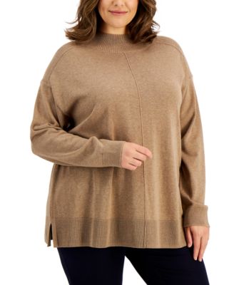 Plus Size Cotton Seam-Front Mock-Neck Sweater, Created for Macy's