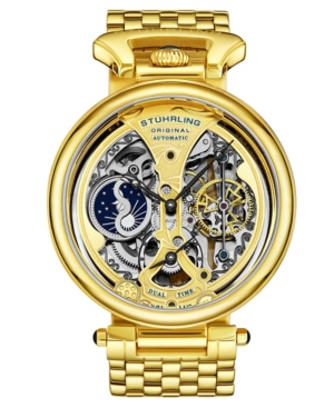 Stuhrling Men's Automatic Gold-tone Link Bracelet Watch 46mm In Yellow