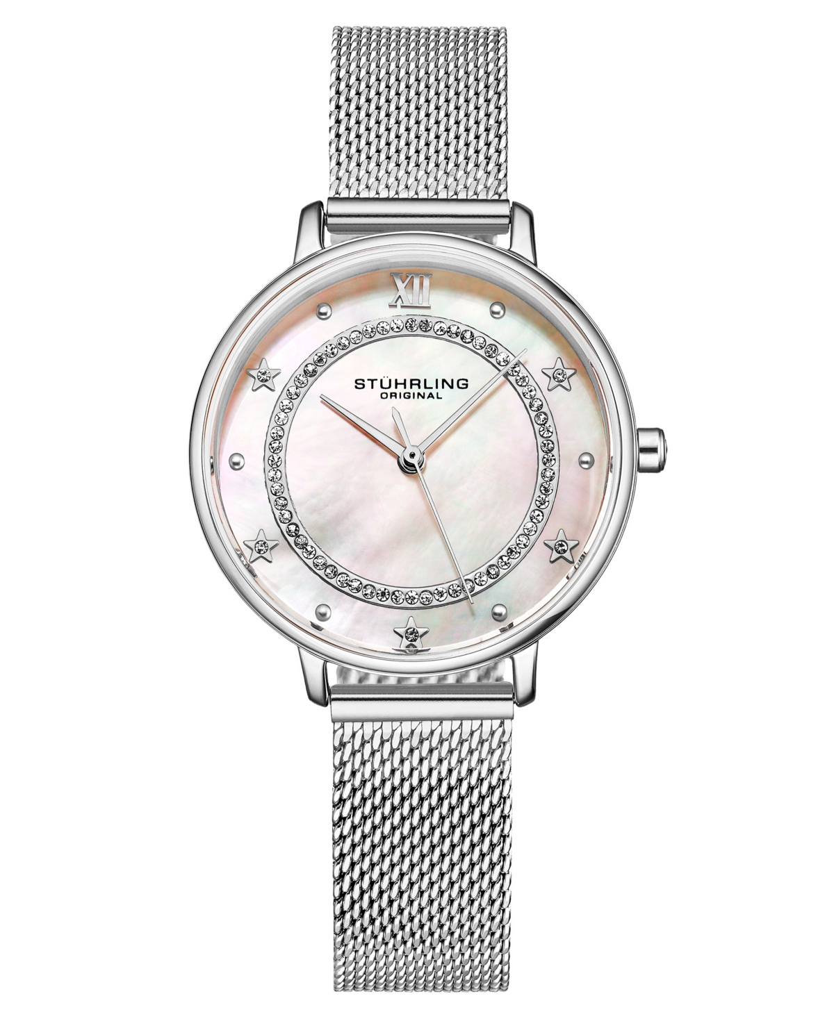 Women's Quartz Silver-Tone Mesh Strap Watch 34mm - White